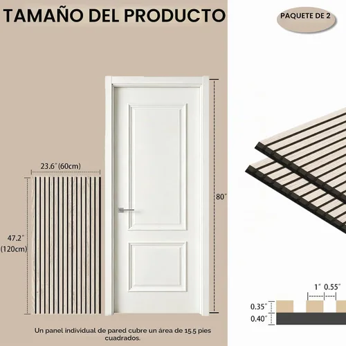 Vista 2 de Paquete de 2 paneles acústicos de listones de madera, paneles decorativos de pared absorbentes de sonido