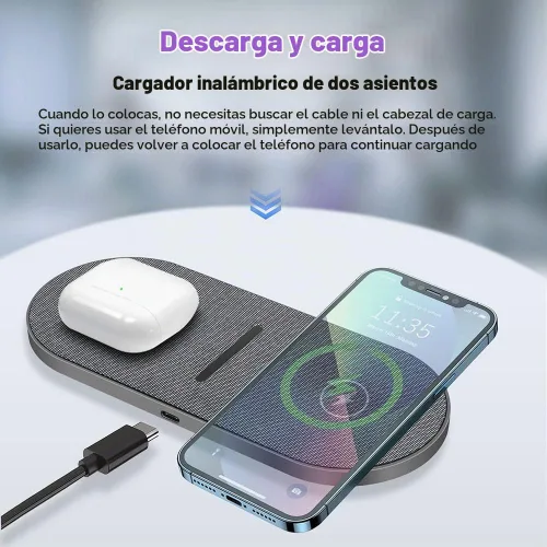 Vista 4 de Cargador inalámbrico dual de 20 W para múltiples dispositivos, almohadilla de carga inalámbrica rápida de 40 W para iPhone de Apple, AirPods
