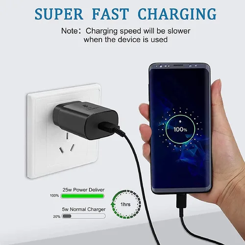 Vista 2 de Cargador súper rápido USB C de 25 W con cable tipo C de 5 pies para Samsung Carga súper rápida, compatible con Galaxy