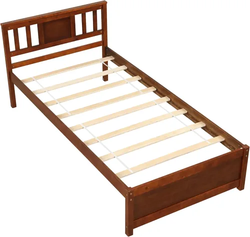 Vista 8 de KOMFOTT Base de cama de plataforma de madera individual con cabecero, plataforma de madera maciza con soporte de listones y almacenamiento debajo