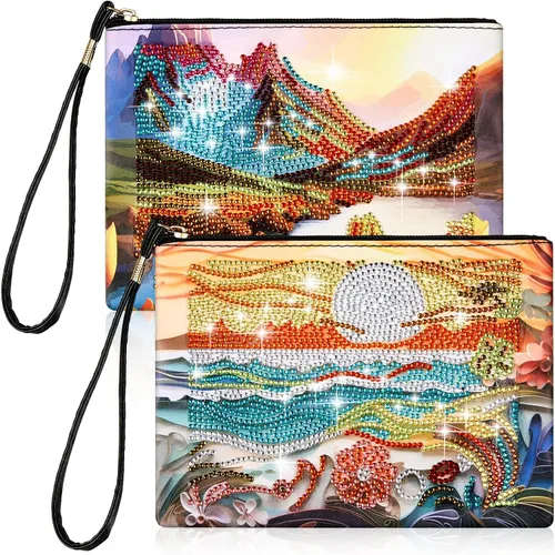 Vista 9 de Geyoga 2 Piezas Monederos de Pintura de Diamantes DIY 5D Pintura de Diamantes DIY Bolso de Mano Arte de Diamantes Bolso de Muñeca Clutch