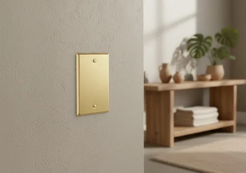 Vista 3 de Rio Salto Placa de pared de metal dorado en latón Placa de salida en blanco Cubierta para tomas de corriente no utilizadas Interruptor de pared de 1