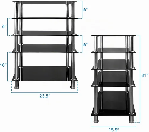 Vista 3 de Mount-It! - Soporte multimedia de vidrio templado para componentes de audio y video, torre de audio y centro de medios con 5 estantes (MI-8671) y 4