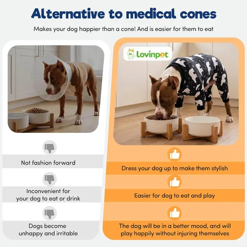 Vista 7 de LovinPet Mono grande para perros, camisas elásticas de algodón con estampado de animales, ropa completa para perros perfecta para evitar que lamen