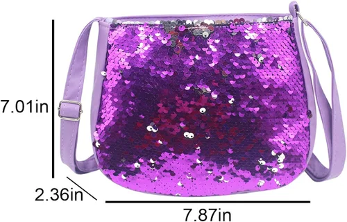 Vista 7 de Orityle Bolso cruzado para niños y niñas, con purpurina y lentejuelas, lindo bolso de hombro con cremallera