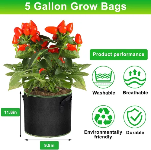 Vista 5 de MEKOLIFE Bolsas de cultivo de 5 galones, paquete de 3 unidades, bolsas de tela no tejida gruesa con asas para plantar verduras, flores, papas