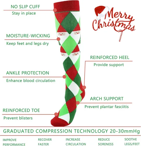 Vista 7 de Junely - Calcetines de compresión para mujer, medias altas hasta la rodilla para correr, enfermeras, apoyo al trabajo, regalos de embarazo, 3 pares
