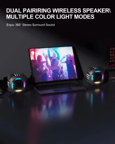 Vista 7 de Comiso - Altavoz impermeable con graves robustos, altavoz de ducha con luz dinámica, modo TWS, sonido HD fuerte, impermeable IP67, 2000mAh