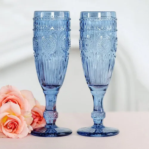 Vista 3 de WEDDINGSTAR Copa de Champán de Estilo Vintage de Vidrio Prensado 6oz - Azul