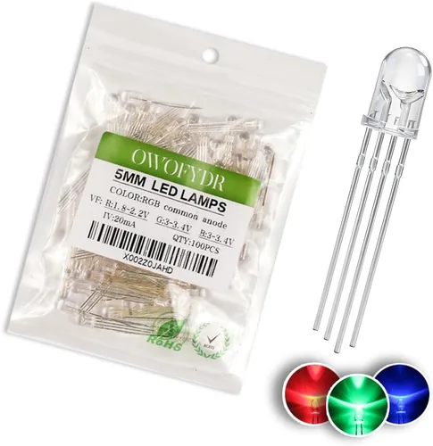 Vista 38 de 100 diodos LED RGB de 0.118 in, cátodo común, orificio pasante