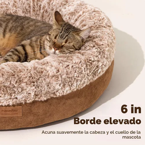 Vista 3 de FUKUMARU Cama extra gruesa para gatos, dona calmante, antiansiedad y Camello