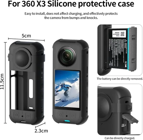 Vista 3 de JasonMighty para Insta360 X3 Kit de accesorios de protección Camera Case,Silicone Cover,Lens Guards,Screen Tempered Glass ,Provide full camera