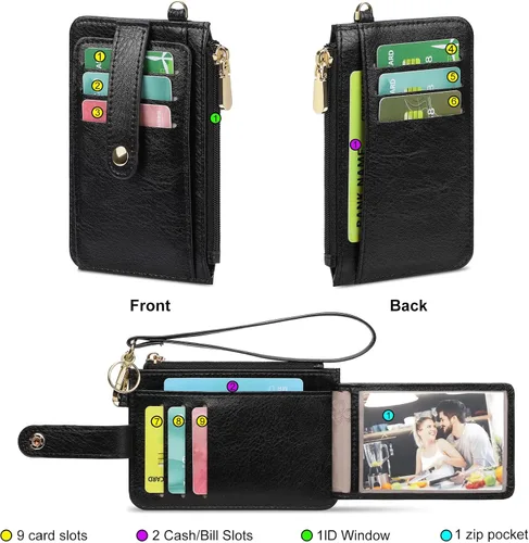 Vista 7 de SENDEFN Cartera delgada de piel con bloqueo RFID para tarjetas de crédito con bolsillo con cremallera