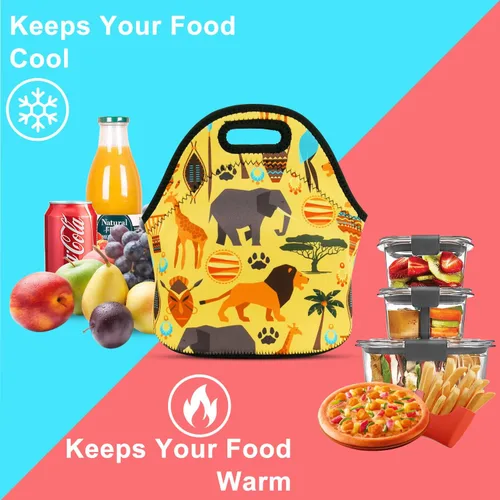 Vista 3 de Violet Mist Bolsa lonchera de almuerzo de neopreno, reutilizable, aislante, para escuela, picnic, bolsa de almuerzo, organizador para mujeres, Africa