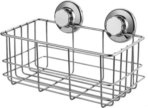 Vista 2 de SANNO Estante de pared de baño con ventosa, cesta de baño profunda, ganchos de succión dobles