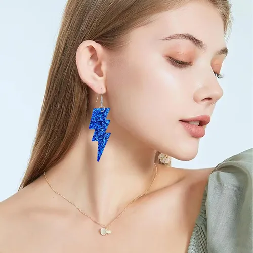 Vista 7 de YUNXI Aretes de lentejuelas de poliuretano de los años 80 para Halloween, aretes de relámpago, retro, ligeros, colgantes para mujer, joyería