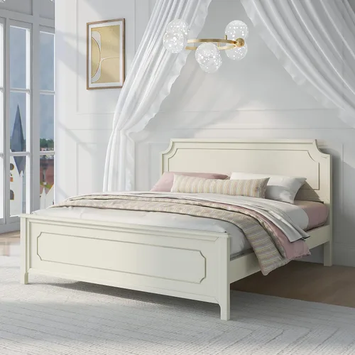 Vista 3 de Harper & Bright Designs Cama de plataforma tamaño King con cabecero y estribo, base de cama King de madera de goma con listones resistentes