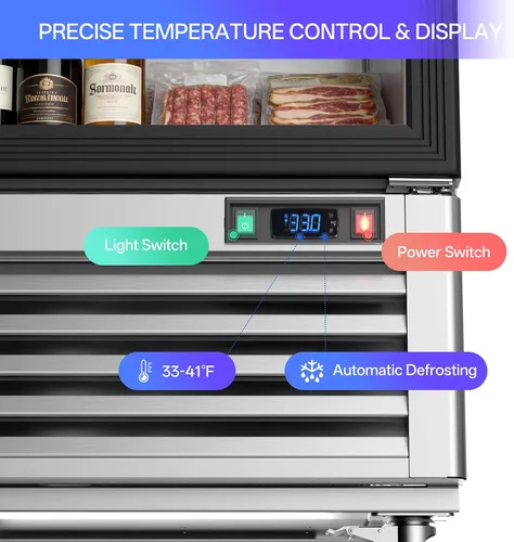 Vista 7 de Coolski Refrigerador comercial de puerta de vidrio de 1 puerta, comercializador de pantalla de acero inoxidable con luz LED para uso comercial