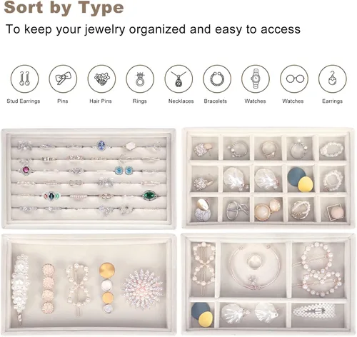 Vista 2 de Mebbay Joyero de acrílico con 4cajones, organizador de joyas de terciopelo