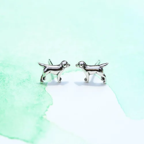 Vista 4 de Boma Jewelry - Aretes de plata de ley Labrador Retriever para perro Plata de ley No es una piedra preciosa
