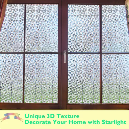 Vista 3 de Niviy Película de Privacidad para Ventanas con Patrón de Diamante 3D, Vinilo No Adhesivo con Adherencia Estática, Película Decorativa para Ventanas