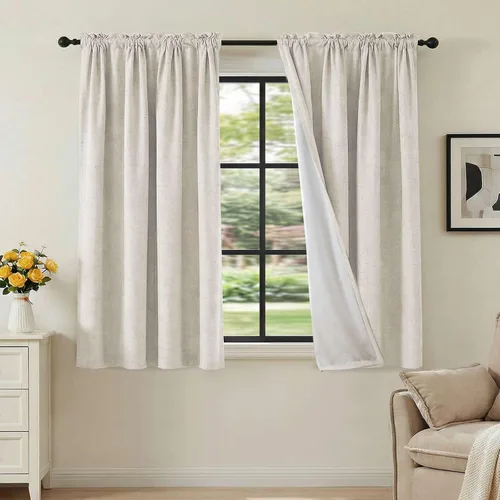 Vista 103 de H.VERSAILTEX Cortinas 100% opacas con aspecto de lino para dormitorio, bloqueo de luz completa, bolsillo para barra, cortinas de ventana gruesas