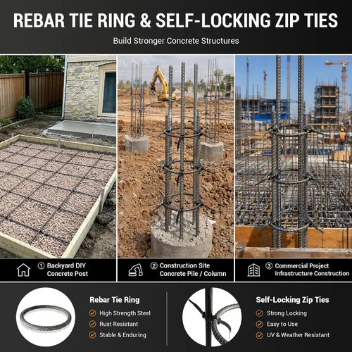 Vista 7 de Single Ring Rebar Form Kit Includes 3 Rebar Rings 12 Rebar Tie Wire 12.5" Heavy-Duty Round Rebar Tying Tool for Columns, Footings & Foundations