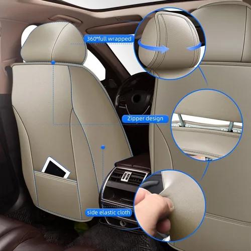 Vista 2 de Fundas de asiento delantero para Chevy/Chevrolet Bolt 2013-2020: fundas de asiento de cuero transpirables e impermeables (2 asientos, beige)