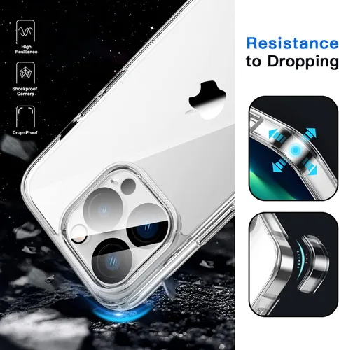 Vista 4 de JETech Funda 5 en 1 para iPhone 13 Pro Max, antiamarilleo, transparente 2 protectores de pantalla de vidrio templado, 2 protectores de lente