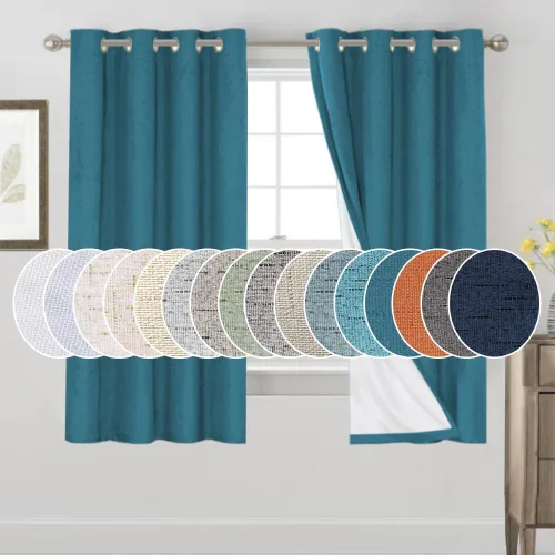 Vista 167 de Cortinas con textura de lino 100% opacas de 64 pulgadas de largo, juego de 2 paneles de cortinas de lino opacas con forro aislante térmico que Arena