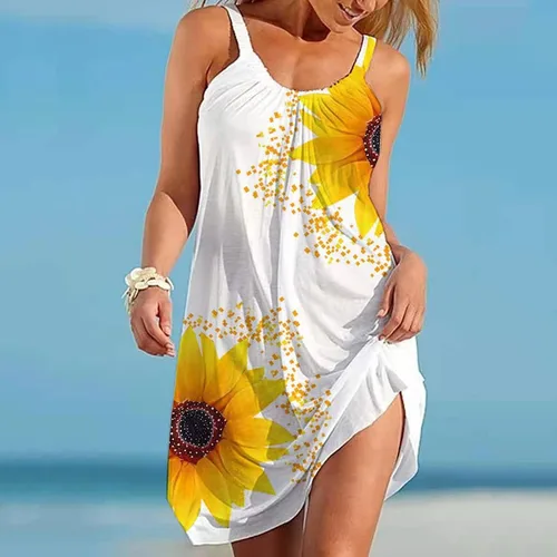Vista 2 de Oiumov Vestidos de verano para mujer diseño patriótico con bandera americana lindo vestido sin mangas casual bohemio sin mangas