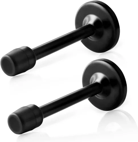 Vista 8 de KOLAKO Tope de puerta, tope de puerta negro de 4 pulgadas para la parte inferior de la puerta, montaje en pared de acero inoxidable cepillado a