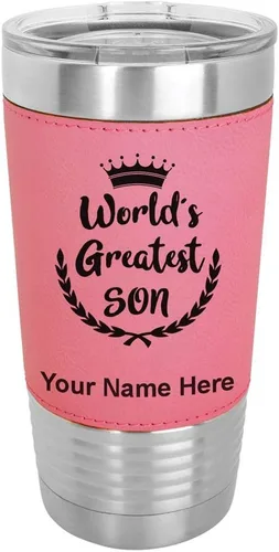 Vista 10 de LaserGram Vaso aislado al vacío de 20 onzas, el hijo más grande del mundo, grabado personalizado incluido (piel sintética, estilo béisbol)