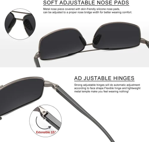 Vista 4 de WOWSUN Gafas de sol polarizadas para hombre, protección UV, marco de metal rectangular, gafas de sol de moda para hombre, para conducir golf