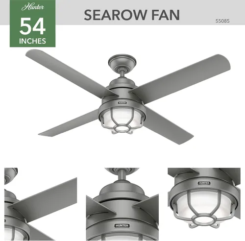 Vista 9 de Hunter Searow, exterior o interior, ventilador de techo, silencioso, 54 pulgadas, plata mate