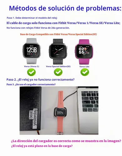 Vista 6 de Paquete de 2 bases de carga compatibles con cargador Fitbit Versa/Lite/SE, (no para Versa 2), soporte de cable para reloj inteligente