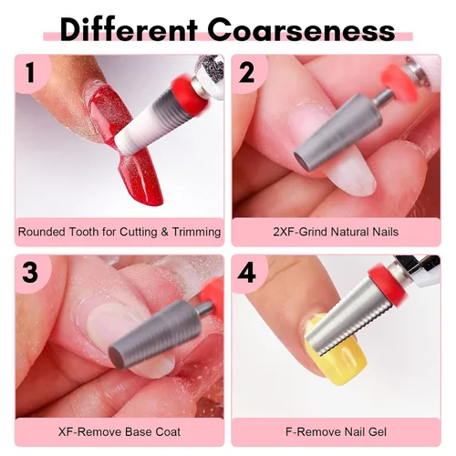 Vista 3 de Makartt Brocas para Uñas 5 en 1, Vástago de 3/32", Brocas Cónicas de Carburo de Tungsteno para Uñas para Eliminación Rápida de Uñas Acrílicas, Geles