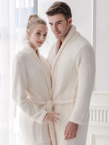 Vista 7 de 7 VEILS Albornoz largo para mujer y hombre, de microfibra, de punto, elástico, súper suave, bata de descanso, bata de casa