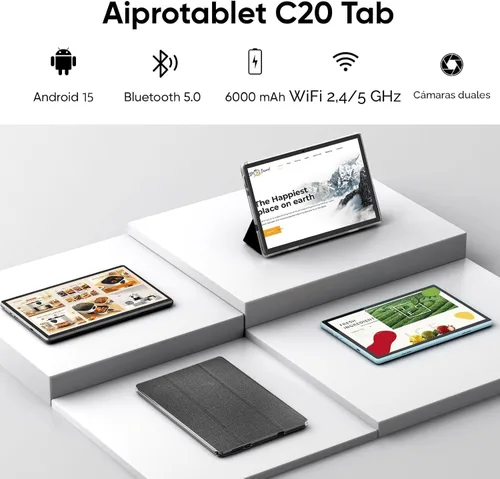 Vista 2 de aiprotablet Tableta 10 pulgadas Android 15 Tablets, 12GB RAM 64GB ROM 1TB Expand, procesador Quad-Core, pantalla táctil LCD 1280x800, WiFi 5, cámara