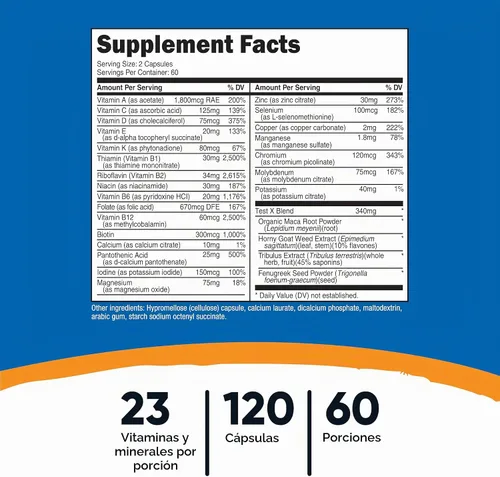 Vista 2 de Nutricost Multivitamínico para hombres, 120 cápsulas, vitaminas y minerales para el hombre saludable