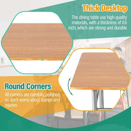 Vista 5 de Juego de mesa de comedor PayLessHere, mesa de madera y 4 sillas modernas con patas de metal, muebles rectangulares para el hogar