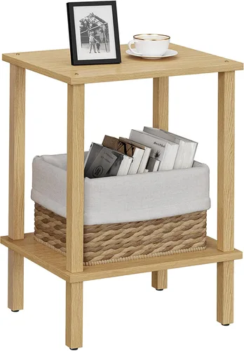 Vista 13 de TUTOTAK Mesa Auxiliar, Mesa Lateral, Mesita de Noche, Estante de Almacenamiento de 2 Niveles, Mesa Lateral de Sofá para Espacios Pequeños, Sala
