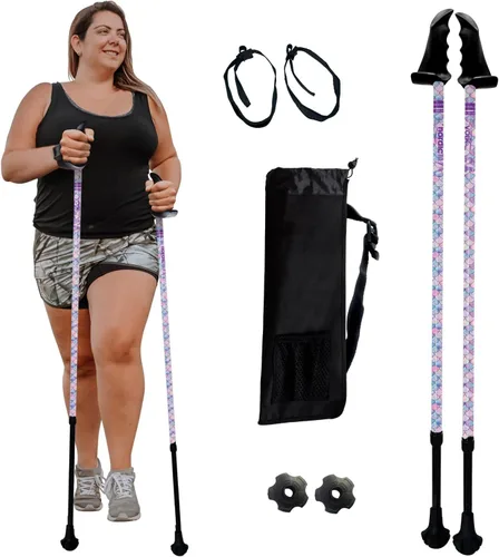 Vista 29 de York Nordic Bastones de senderismo motivadores grandes y altos para equilibrio y rehabilitación, 2 piezas, fuertes bloqueos de botón, patas de goma