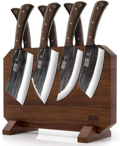 Vista 9 de HOSHANHO Juego de 6 cuchillos para carne, ultra afilados de 4.5 pulgadas, no dentados, de acero de alto carbono, forjados a mano con mango de madera