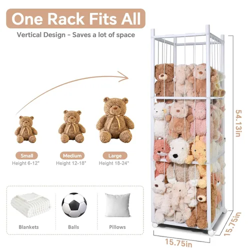 Vista 2 de Almacenamiento de animales de peluche para niños, almacenamiento de zoológico de animales de peluche de madera con ruedas de freno, organizador