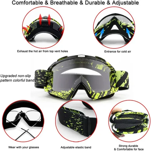 Vista 2 de SPOSUNE - Gafas para motocicleta, ATV, gafas UV400 para motocross, gafas para hombres, mujeres y jóvenes, gafas resistentes al viento y al polvo