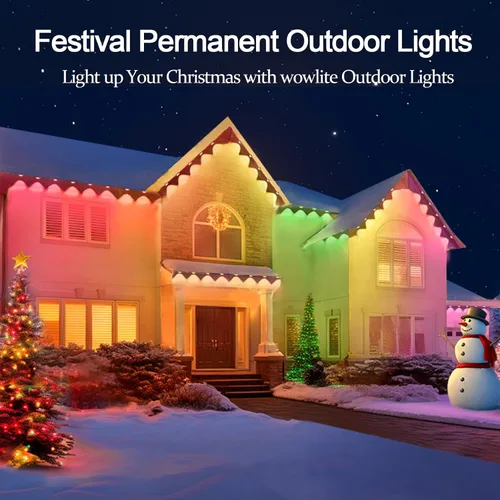 Vista 7 de wowlite Luces exteriores permanentes de 50 pies, luces inteligentes RGBIC para aleros con 36 LEDs, impermeables IP67, más de 110 modos de escena