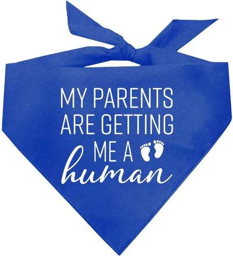 Vista 18 de My Parents are Getting Me A Human Dog Bandana Triángulo ajustable 100% algodón Fabricado en Estados Unidos Nuevo bebé Anuncio de embarazo