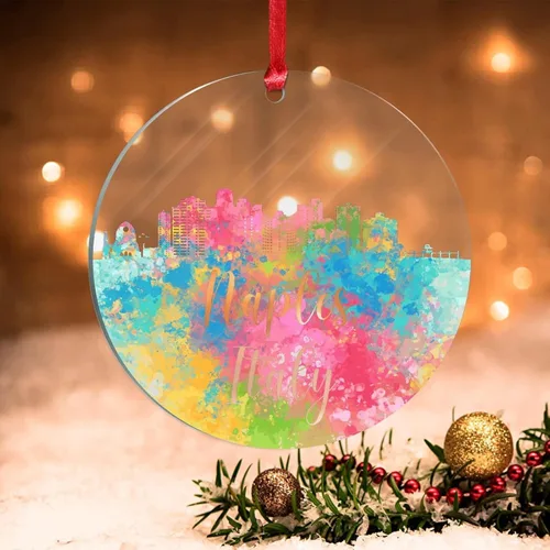 Vista 14 de Alemania Frankfurt Skyline Adorno de Navidad 2022 Alemania Frankfurt, arte de acuarela, adornos de Navidad para niños, colorido paisaje de ciudad