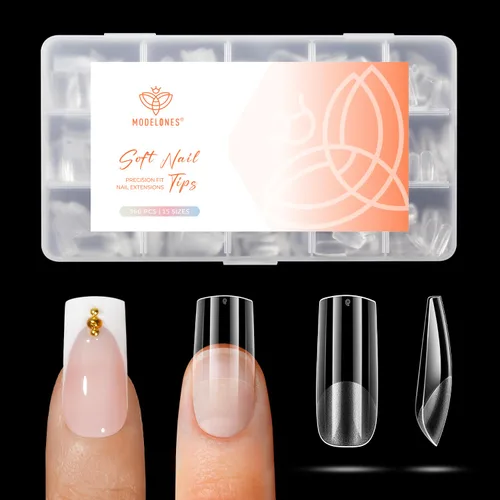 Vista 20 de Modelones Puntas de uñas cortas de almendra, 360 unidades, transparentes